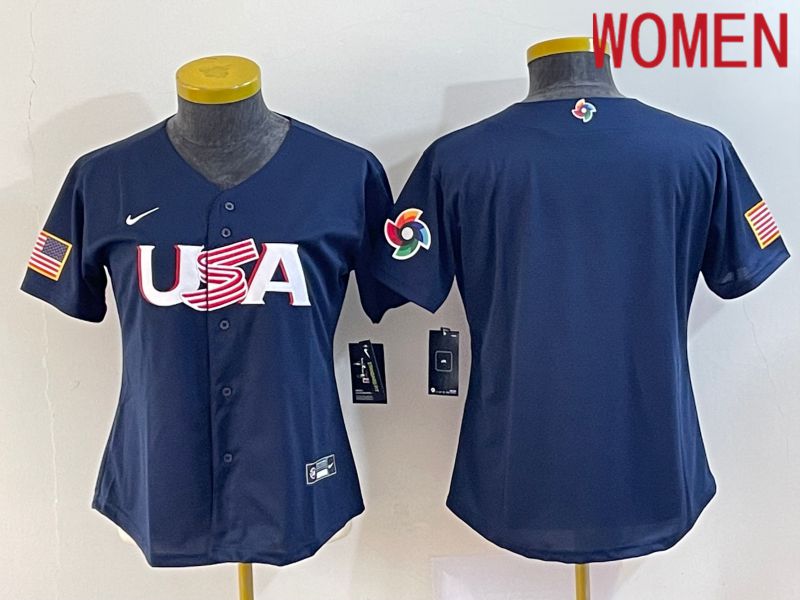 Women 2023 World Cub USA Blank Blue Nike MLB Jersey6
